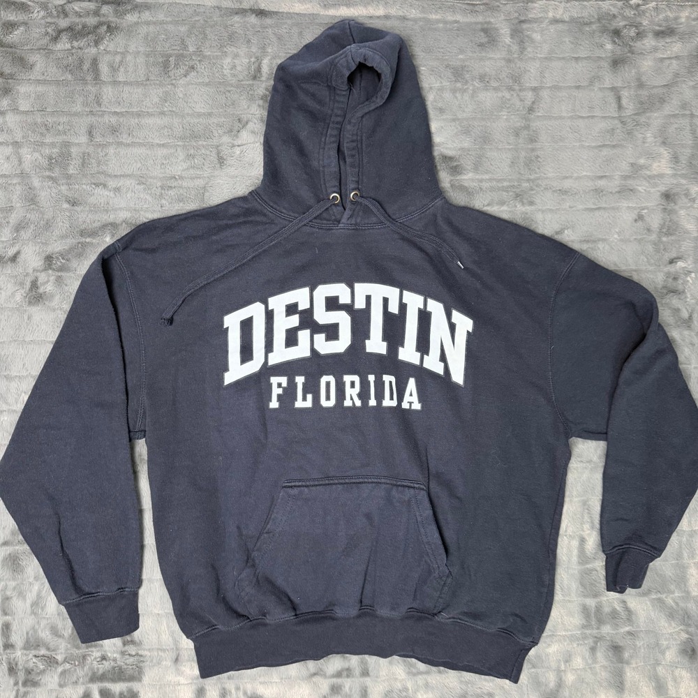 Pacific & Co Destin Florida Hoodie Mens XL Navy Blue Souvenir Sweatshirt
